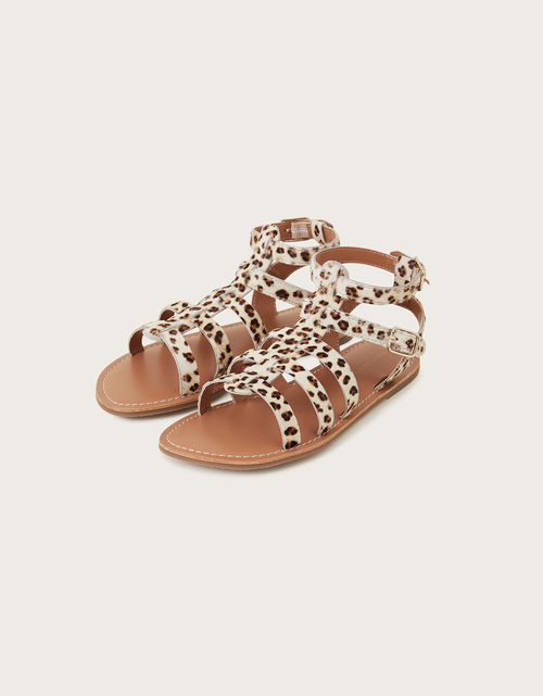 Leopard Cage Sandals Tan