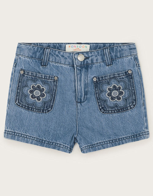 Flower Denim Shorts Blue