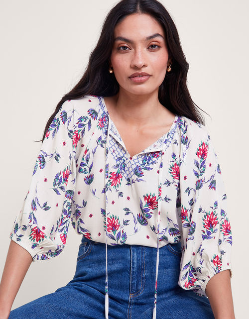 Aldina Floral Print Top Ivory