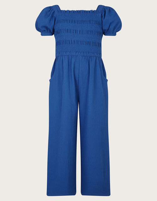 Ruffle Shirred Jumpsuit Blue