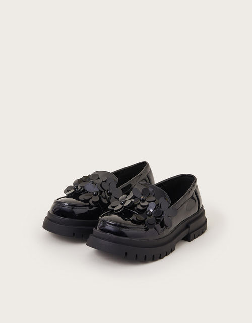 Chunky Flower Loafers Black