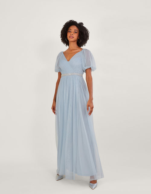 Tilly Tiered Maxi Dress in Recycled Polyester Blue