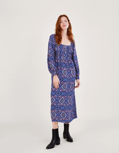 Isla Ikat Print Shirred Midi...