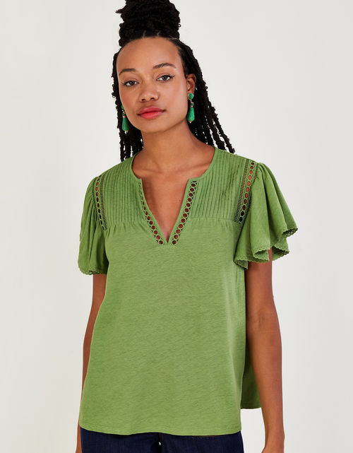 V-Neck Woven Top in Linen...