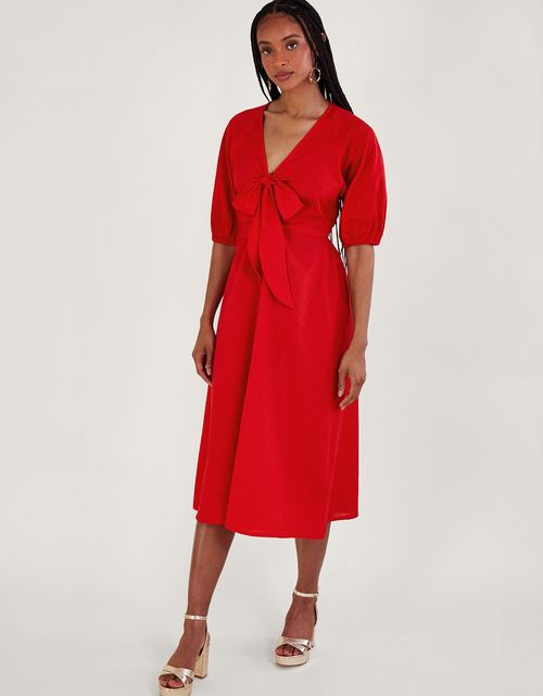 Inez Plain Tie Front Midi...