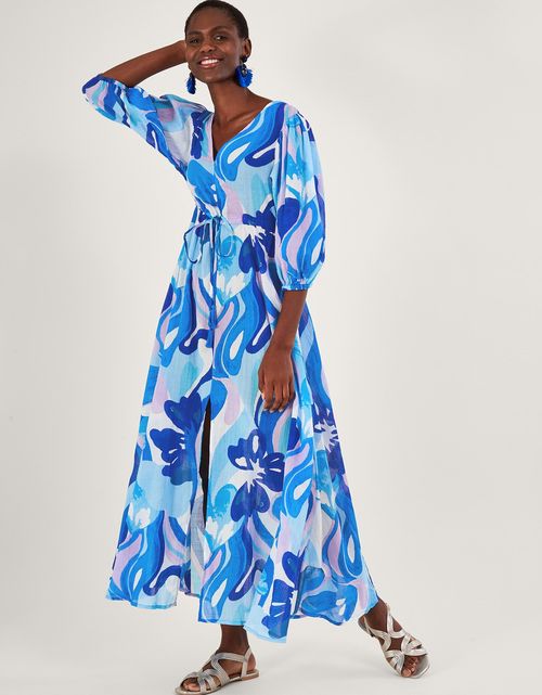 Swirl Print Maxi Dress Blue