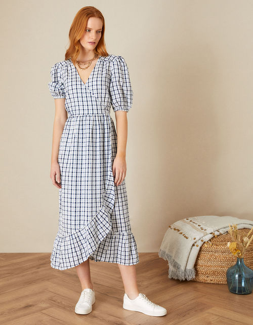 Gingham Wrap Dolly Dress Blue