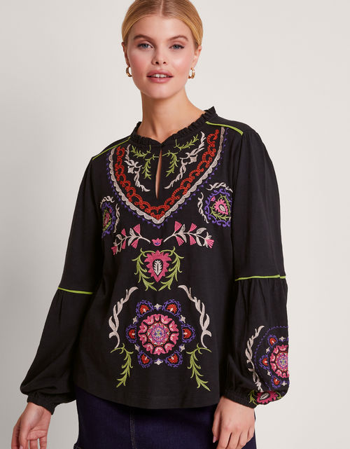 Xoey Embroidered Blouse Black