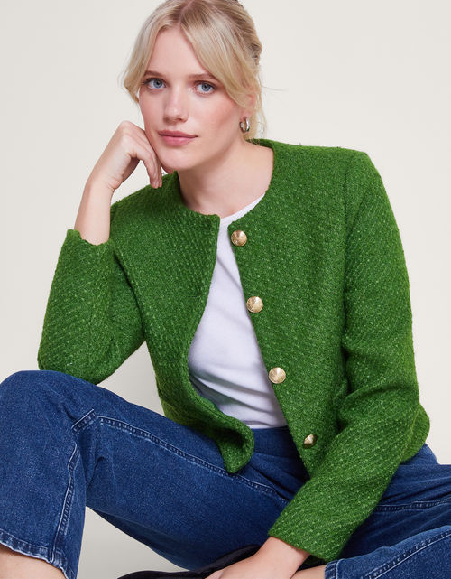 Maya Tweed Crop Jacket Green