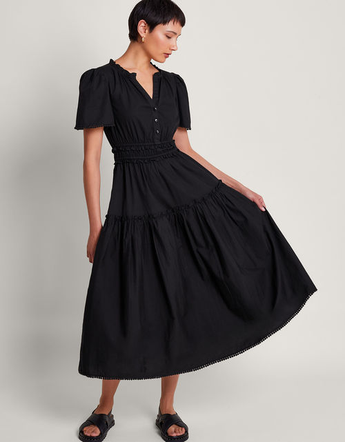 Lorena Frill Midi Dress Black