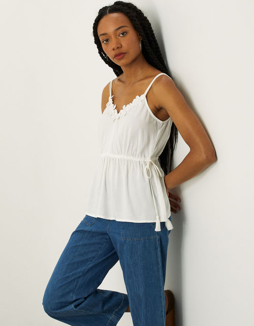 Flower Trim Cami Top in LENZING™ ECOVERO™ White