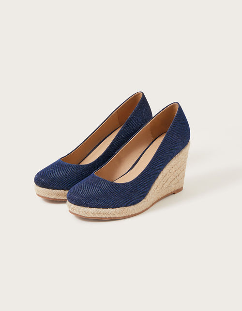 Canvas Espadrille Wedges Blue