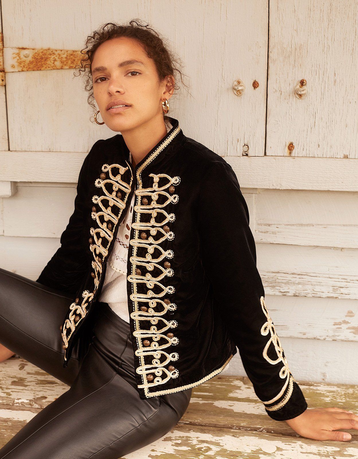 Zara velvet military jacket on sale