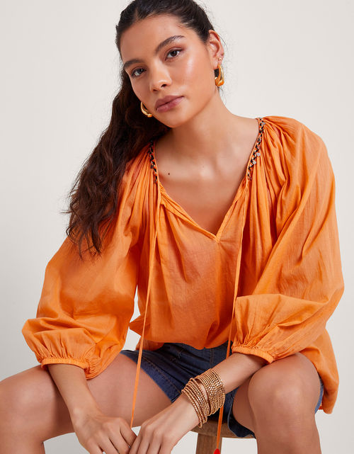 Amy Tie Neck Top Orange