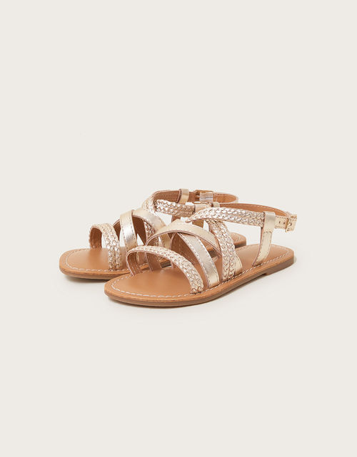 Leather Plaited Sandals Gold
