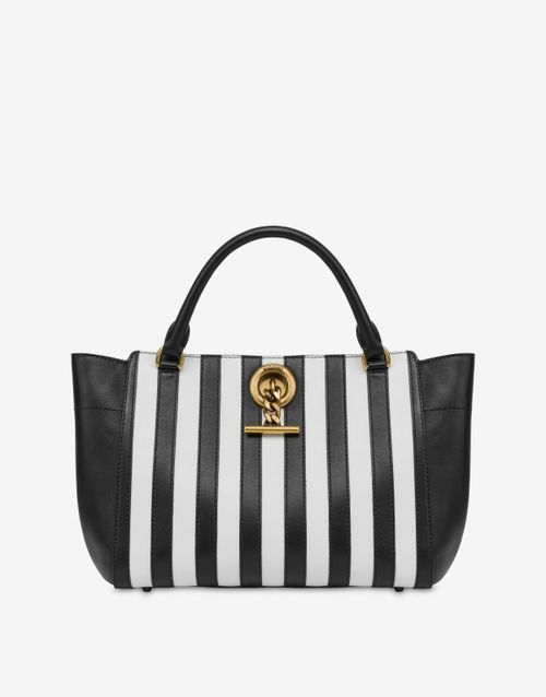 Metal Toggle Striped Handbag