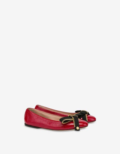 Bow Zip Naplak Ballet Flats