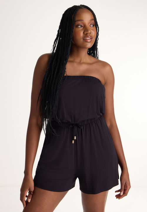 Womens Black Bandeau Playsuit