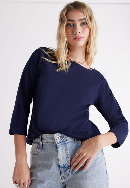 Womens Navy Boatneck Top