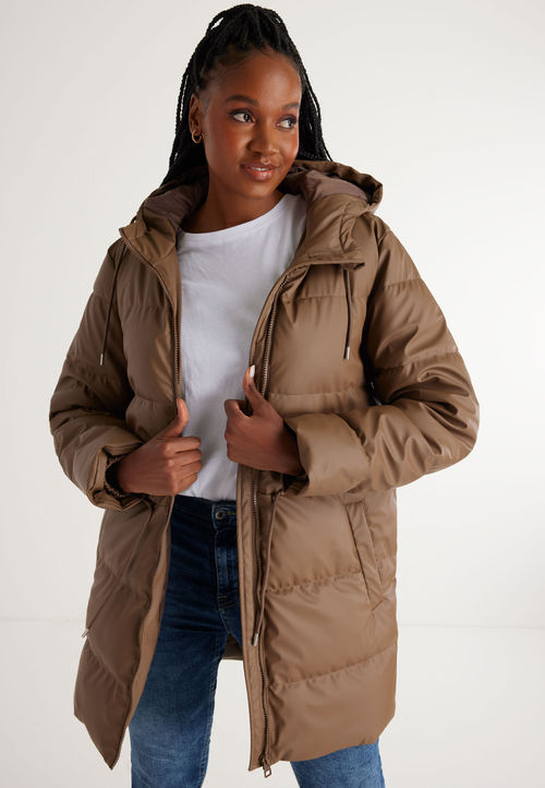 Womens Mocha Brown Puffer Coat