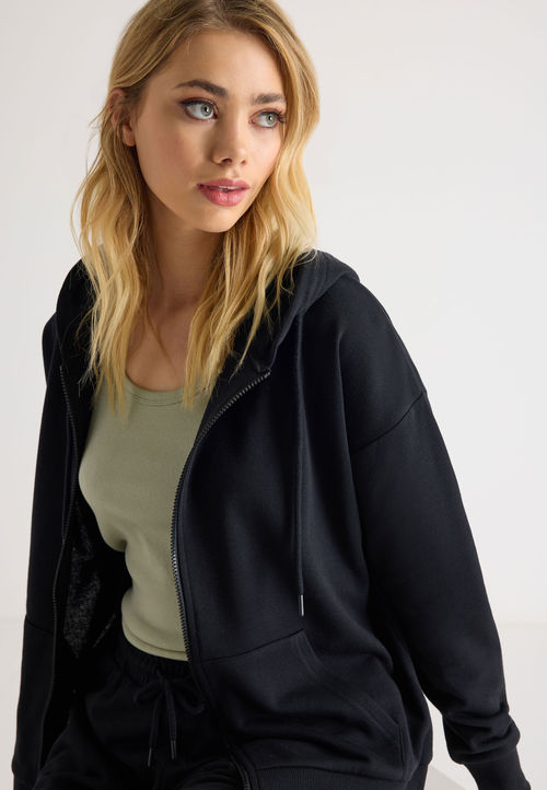 Womens Black Zip Through Hoody