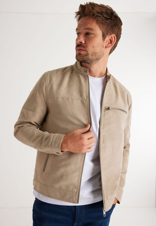 Mens Ecru Mock Suede Jacket