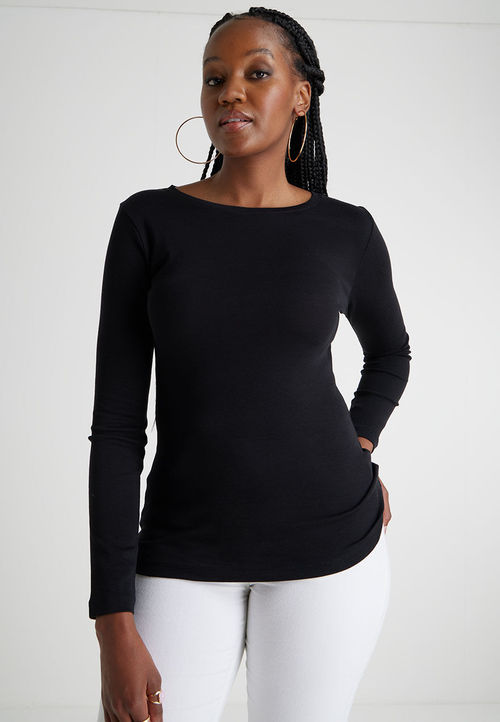 Womens Black Crew Neck Top