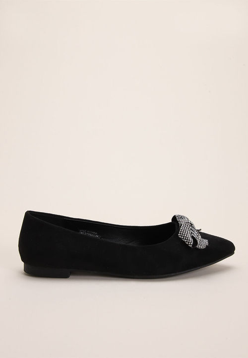 Womens Black Embellished Bow...