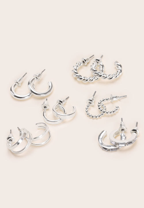 Womens 6pk Silver Mini Hoop...