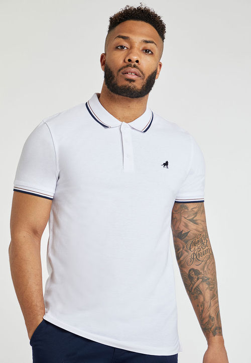 Mens White & Black Tip Polo...