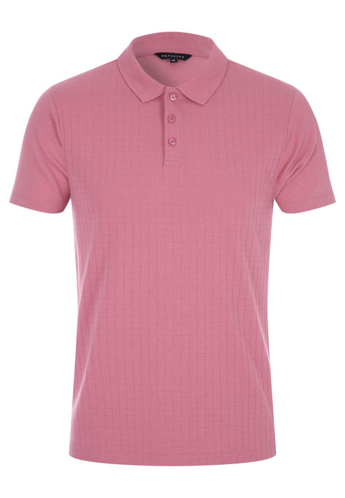 Mens Pink Textured Polo Shirt