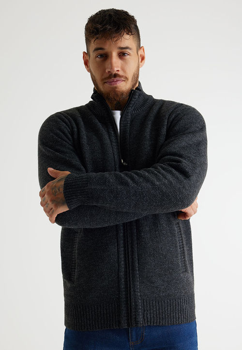 Mens Dark Grey Sherpa Zip...