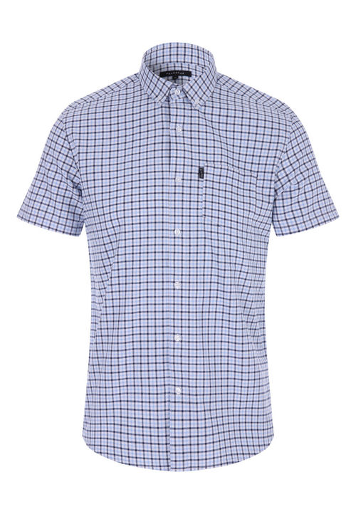 Mens Blue Check Short Sleeve...