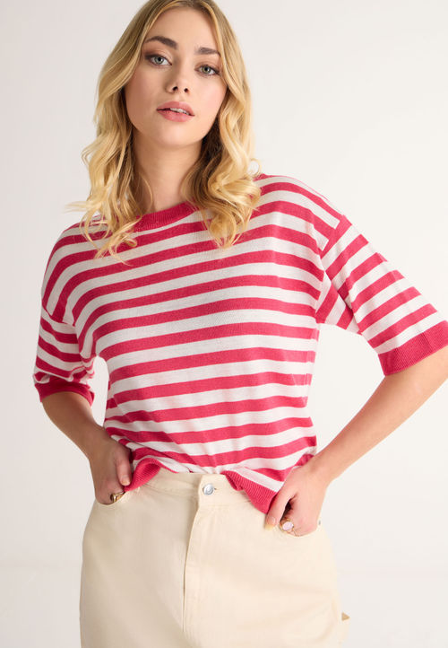 Womens Red Stripe 3/4 Sleeve...