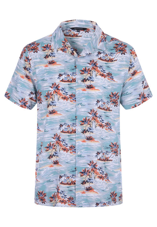 Mens Blue Hawaiian Palm Print...