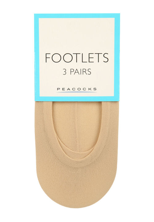 Womens 3pk Beige Footlets