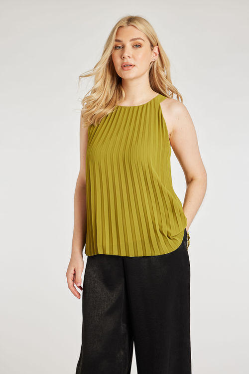 Womens Olive Green Pleated...