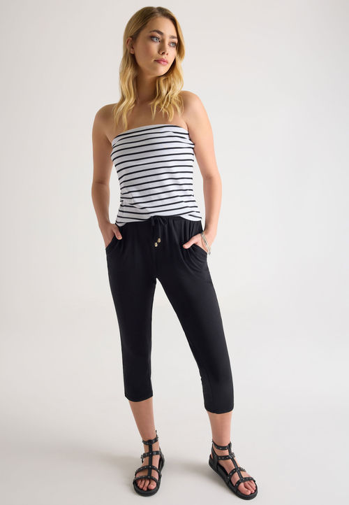 Womens Black Relaxed Crop...