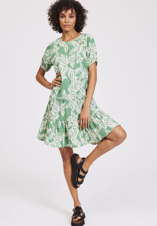 Womens Green Leaf Smock Dress