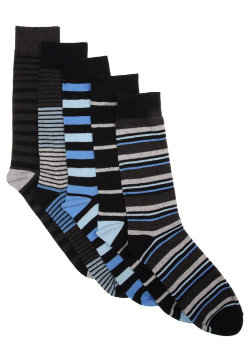 Mens 5pk Black & Blue Stripe...