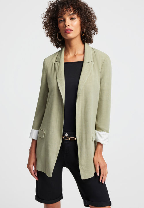 Womens Sage Linen Blend Blazer