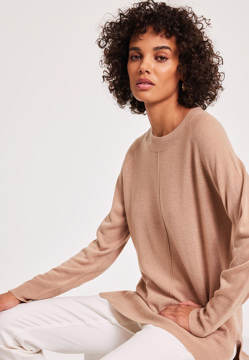 Womens Camel Raglan Jumper