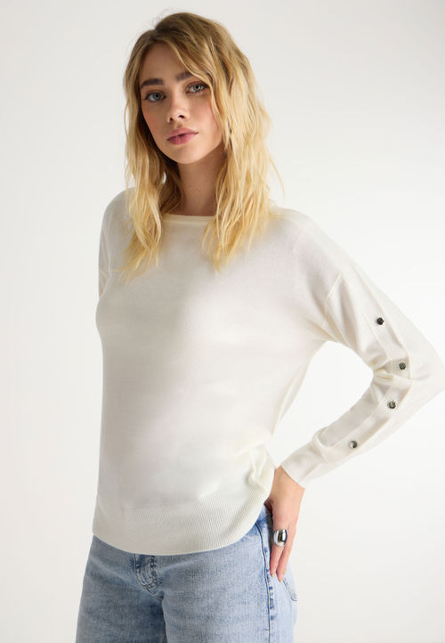 Womens Cream Button Sleeve...