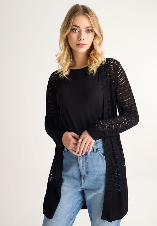 Womens Black Stitch Cardigan