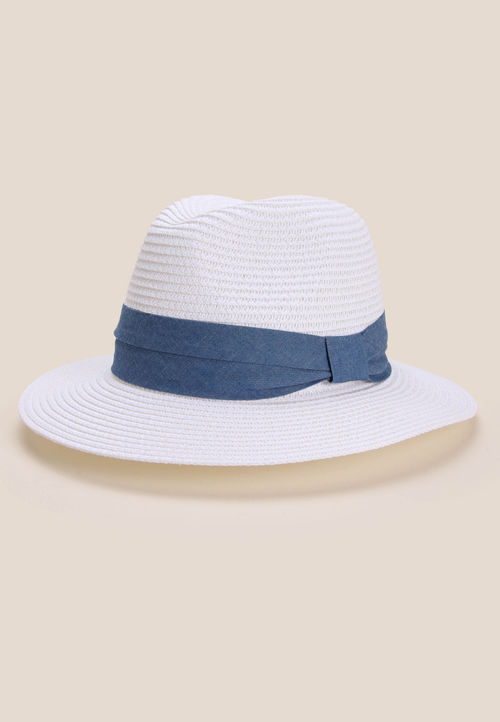 Womens White Denim Fedora Hat