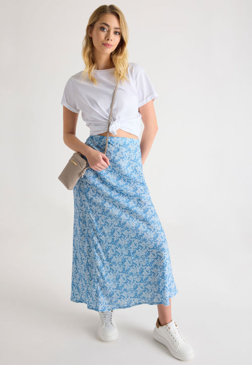 Womens Blue Floral Slip Skirt