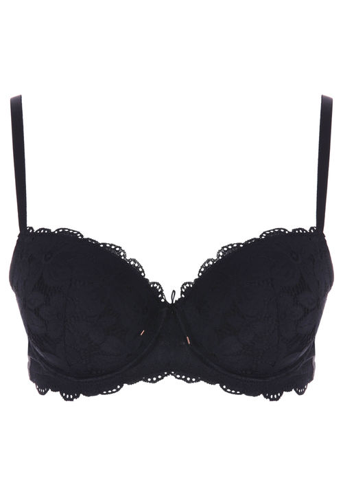 Womens Black Lace Balcony Bra