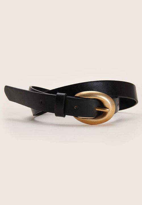 Womens Black & Gold Oval Belt