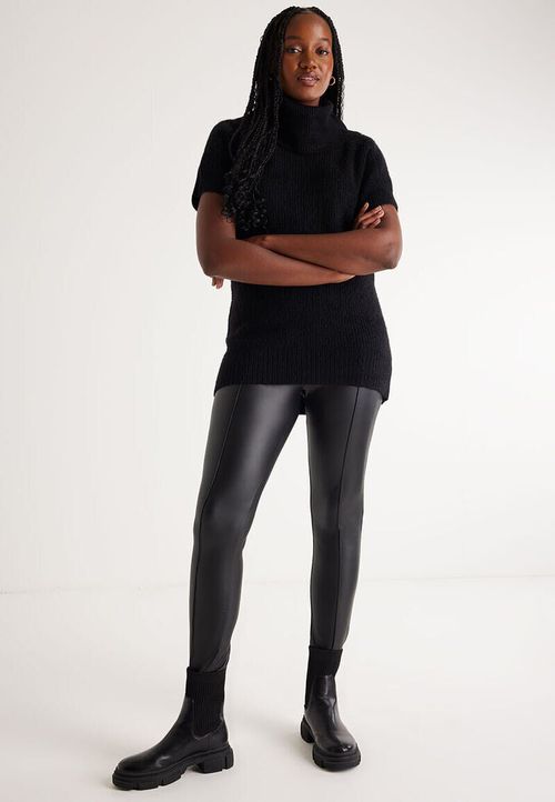 Womens Black PU Leggings