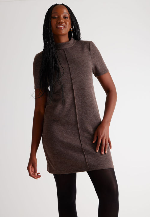 Womens Brown Funnel Neck Dress